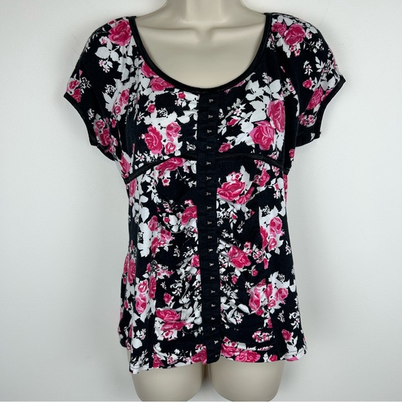 Lena Babydoll Floral Corset Style Top with Hook and Eye Closure sz M Grunge Goth - Picture 1 of 11